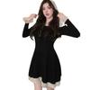 Vestido de Renda Tricotado Estilo Hepburn Plus Size Moda Outono Feminina Elegante Vestido Preto Pequeno para Menina Cheinha Saia Emagrecedora que Cobre a Barriga