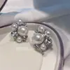 Design de Nicho Brincos de Pérola Vintage Artesanato Pesado Retrô Estilo Francês Brincos de Tarraxa com Pérolas Grandes e Pequenas Zircônia Brincos com Pino de Prata