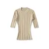 Top de punto ajustado con cuello redondo estilo Lujo Ligero para mujer, Nueva camiseta de manga corta de alta gama negra de Lyocell Tencel para verano
