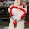 Pulseira Vermelha Cinábrio Areia Morango com Pedra Olho de Gato, Pulseira Simples, Exquisita e Versátil para Mulheres