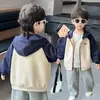 Conjunto de primavera y otoño para niño: Chaqueta con cremallera estilo coreano, cárdigan deportivo con capucha elegante para niños, adecuado para niños pequeños y mayores, calidad de exportación