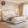 Cama tapizada Pétalo Suave Crema Francesa Habitación Principal Cama Doble 1.8 Metros Estilo Princesa Lujo Ligero Habitación de Bodas