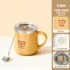 Caneca 304 Criativa para Duas Bebidas Copo de Café de Escritório Camada Dupla Copo de Água com Tampa Desenho Animado Aparência Bonita Copo Barrigudo
