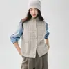 Esencial para capas~ Chaleco de cachemira para mujer con forro de algodón texturizado, engrosado con bolsillos, cárdigan de punto con bloques de color y chaqueta abierta
