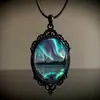 Moda Una Pieza Elegante Paisaje Aurora Patrón Marco Negro Vidrio Grabado Collar Regalo Romántico Fábrica de Joyería al por Mayor