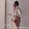 Lencería Sexy, Blusa de Malla de Tres Puntos de Deseo Puro Femenino Sexy, Conjunto de Bikini, Caliente, No Necesita Quitarse Mojado, Pijama de Tentación