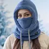 Chapéu de Inverno com Capuz para Esqui Feminino com Cachecol e Máscara Integrados, Forrado com Fleece e Espessado, Protetor de Orelhas, Chapéu de Algodão à Prova de Vento para Ciclismo e Calor