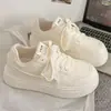 Zapatos Blancos de Suela Gruesa para Mujer, Aumentan la Altura, Caña Baja, Venta Caliente, Nuevo Estilo Primavera Otoño 2026, Suela Suave, Cómodos, Estilo Coreano, Casual, Transpirables, Deportivos