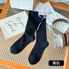 Meias Cano Médio com Laço para Mulheres Miu Doce Outono Finas com Sapatos Mary Jane Pequenos de Couro Meias Doces para Mulheres