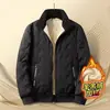 Jaqueta de algodão com zíper, gola alta, forrada de fleece texturizado, espessa e quente para homens, plus size, casual e de corte solto para o inverno