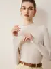 Blusa de Tricô Feminina Canelada de Gola Alta Outono Inverno Texturizada Slim Fit Elástica Camada Base Manga Longa Elegante Pulôver