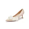 9169E-237 Scarpins de salto agulha bico fino tridimensionais florais estilo francês, sapatos de noiva, sapatos formais para mulheres