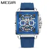 MEGIR venta al por mayor transfronteriza moda cuadrado impermeable luminoso deportivo cuarzo cronógrafo multifuncional reloj para hombre 223