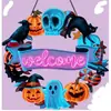 Letreros de Madera Colgantes de Halloween Transfronterizos, Letreros de Puerta, Calavera, Calabaza, Fantasma Decoraciones de Pared, Adornos de Madera Colgantes para Fiestas