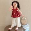 Traje de Verano para Niñas 2025 Verano Nuevo Ropa de Capullo de Flor sin Mangas para Niños Pantalones Anchos Delgados Modernos para Niña
