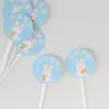 Conejo Azul Decoración de Mesa de Postres Inserto para Pastel Luna Llena del Bebé Cumpleaños 100 Pegatina para Empujar Pudín