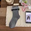 Sapatos Meias de Algodão Femininas Primavera Outono Laço Estilo Coreano Acabamento em Renda Meia-Calça Color Block Renda Spliced com Sapatos de Couro Pequenos Meias Empilhadas
