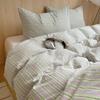 Juego de Cuatro Piezas de Algodón Puro Teñido en Hilo Lavado, Juego de Sábana Plana y Sábana Ajustable de Algodón Puro Estilo Japonés Muji para Dormir Desnudo