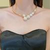 Collar de Amor Doble Círculo Perla Diamante Aguja de Plata 2024 Diseño Francés Más Fácil de Combinar Collar Coreano Temperamento para Mujer