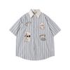 Camisa de manga curta listrada bordada estilo americano com estampa de cachorrinhos da moda para homens e mulheres, camisa solta casual para amantes de verão