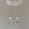 Pendientes Largos de Borla de Perla Mariposa Azul con un Ambiente Súper Hada Fresco y Sencillo, Estilo de Lujo Ligero, Adecuados para Rostros Cuadrados y Redondos, Pendientes de Diamante Brillantes