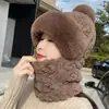 Conjunto de Chapéu e Cachecol para Mulheres, Novo Modelo Inverno 2024, Forrado com Fleece e Espessado, à Prova de Vento e Resistente ao Frio para Ciclismo, Chapéu com Capuz Quente para Veículo Elétrico