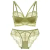 Lencería Sexy de Verano para Mujer, Estilo Francés de Encaje Ultradelgado, Puro Deseo, Busto Grande Parece Más Pequeño, Anticaída, Conjunto de Lencería Sexy para Mujer