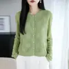 Cardigan de Punto Nuevo de Verano Otoño 2026 para Mujer Cuello Redondo Manga Larga Hueco de Ganchillo Holgado Versátil
