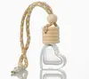 Botella ambientador para coche, accesorio colgante para coche, dispensador de perfume colgante para coche con cuerda y tapa de madera, botella de vidrio compacta