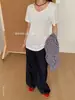 Camiseta Fresca con Diseño de Copo de Nieve y Cuello de Cisne para Mujer, Nuevo Estilo de Verano, Algodón, Corte Relajado, Capa Base Adelgazante, Top de Manga Corta.