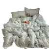 Conjunto de Quatro Peças em Algodão Duplo com Estampa de Bolinhas Ruffle Linha A Estilo Retro Ins para Cama de 1,5m Capa de Edredom Lençol de Cama Conjunto de Três Peças de Algodão