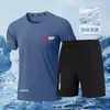 Conjunto Esportivo Fino de Verão para Homens, Shorts de Cinco Pontos, Camiseta Respirável de Manga Curta de Seda Gelada de Secagem Rápida, Conjunto Casual de Duas Peças