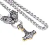 Colar com Pingente Martelo Rúnico Vintage para Homens Estilo Viking Nórdico com Design de Cabeça de Lobo Liga de Prata e Dourado e Materiais de Ferro Corrente de 60cm Joias Punk Ousadas para Fãs da Mitologia Nórdica