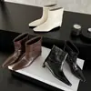Botas femininas de perna larga feitas de couro bovino de duas camadas, novo estilo outono e inverno, bico quadrado, salto kitten, salto médio, botas femininas curtas de calçar, botas de perna reta