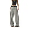 Calça Casual Retro Americana com Strass para Mulheres, Outono e Inverno 2026 Wide-Leg Solta Cintura Alta High-End Comprimento Total
