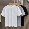 Camiseta de Color Sólido de Lujo Ligero de Manga Corta para Hombre, Nuevo Estilo de Verano, Camiseta de Gasa Burbuja Texturizada de Alta Gama con Cuello Redondo y Media Manga