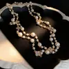 Cadena de Suéter de Gama Alta para Mujer Perla Doble Capa Rosa Collar Largo Accesorios Elegantes para Ropa Fabricante Venta al por Mayor