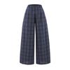 Pantalones de Cuadros Azul Marino de Pierna Ancha Relajados y Casuales Yuppie Pantalones Casuales Otoño Nuevo Versátiles de Cintura Alta Sueltos