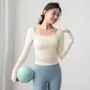 Festival da Primavera Desejo Puro Yoga Malha Manga Longa Copo Fixo Alça Fina Camiseta Esportiva Ajustada ao Corpo Top Fitness na Cintura