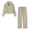 Roupas femininas transfronteiriças 2026 Moda europeia e americana jaqueta com bainha solta e cordão + conjunto de calças compridas para mulheres E26457/56