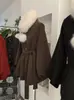 Chaqueta de Lana Omalai Petite con Cuello Alto, Cinturón Acolchado a la Cintura, Corte A, Longitud Media, Mangas de Farol para Mujer 5777
