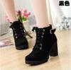 Botines individuales de otoño de tacón alto con hebilla de cinturón Zapatos de mujer Botines de tacón grueso Punta redonda Botas Martin Botas con cordones y desnudas para mujer Botas de caballero