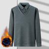 Suéter de Inverno do Papai com Forro de Fleece, Engrossado para Homens de Meia-Idade, Falso Duas Peças, Adequado para Idades 40-50, Blusa Quente de Tricô