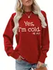 Suéter liso con estampado de letras "I'M Cold", manga larga, cuello redondo