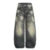 Pantalones Scimitar de Mezclilla Anchos Lavados Desgastados Punk Retro Fuertemente Dañados Silueta Holgada Pantalones Largos Modernos para Hombre