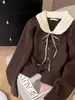 Cárdigan estilo coreano, suéter elegante y dulce, nuevo modelo primavera y otoño 2026, top de punto con cuello de muñeca y pajarita para mujer