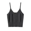 Camiseta de tirantes de punto de cachemira 100% pura estilo francés con cuello en V para mujer, top de tirantes acanalado de cintura alta, adelgazante y versátil, imprescindible