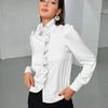Verano 2025 Europeo y Americano Amazon Transfronterizo Nuevo Estilo Commuter Color Puro Hongo Francés Tops Blusa de Manga Larga