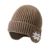 Gorro de Punto Cálido Forrado de Lana para Hombre con Ala Ancha para Deportes al Aire Libre Engrosado Protección para los Oídos para Esquí Ciclismo Gorro de Lana a Prueba de Frío
