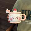 Taza de Cerámica de Cerdo Super Linda con Tapa y Cuchara Taza de Alto Valor Cromático para Niña Super Linda Taza para Café con Leche fufu